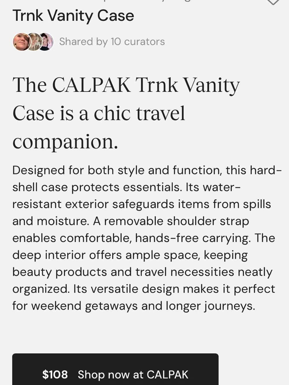 CALPAK TRNK Black Croc-Embossed Structured Vanity Case